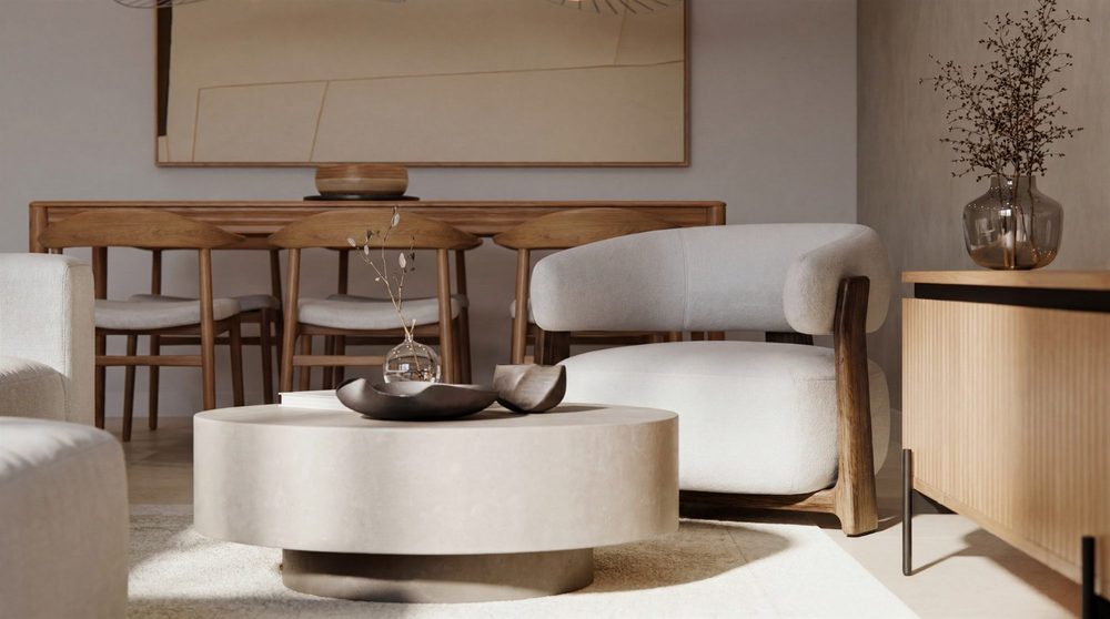 Wohnzimmer mit Sesseln und Couchtisch